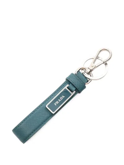 Pre-owned Prada 2010s Saffiano-leather Keyring In Silver