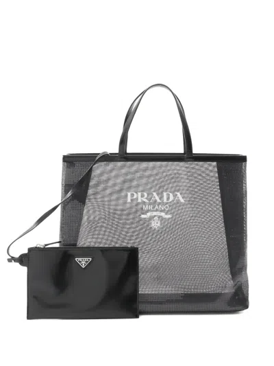Pre-owned Prada 2010s Sequin Leather Tote Bag In Black