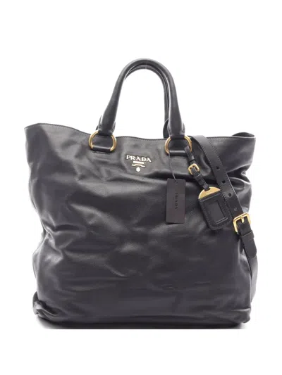 Pre-owned Prada 2010s Soft Calf Leather Tote Bag In Black