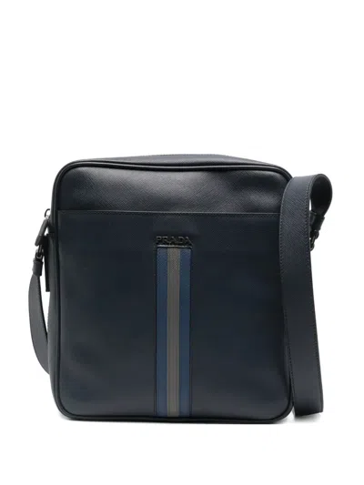 Pre-owned Prada 2010s Stripe-detail Messenger Bag In Blue