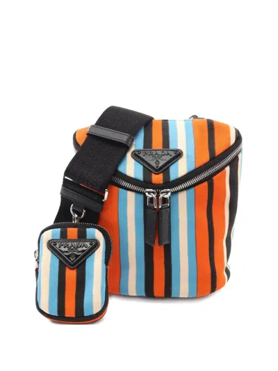 Pre-owned Prada 2010s Striped Canvas Shoulder Bag