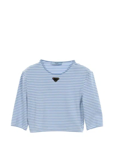 Pre-owned Prada 2010s Striped Cropped T-shirt In Blue