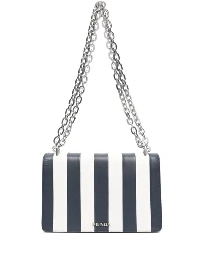 Pre-owned Prada 2010s Striped-pattern Chain-strap Bag In Blue
