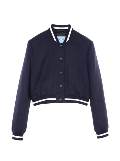 Pre-owned Prada 2010s Striped-trim Bomber Jacket In Blue