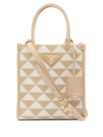 Pre-owned Prada 2010s Symbole Embroidered Tote Bag In Neutrals