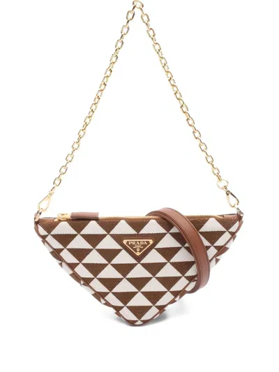 Pre-owned Prada 2010s Symbole Triangle Shoulder Bag In Brown