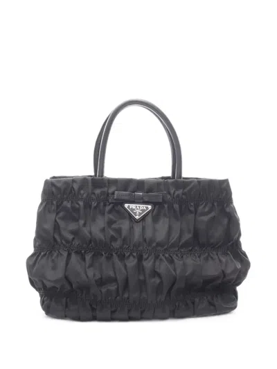 Prada 2010s Tessuto Gaufre Tote Bag In Black
