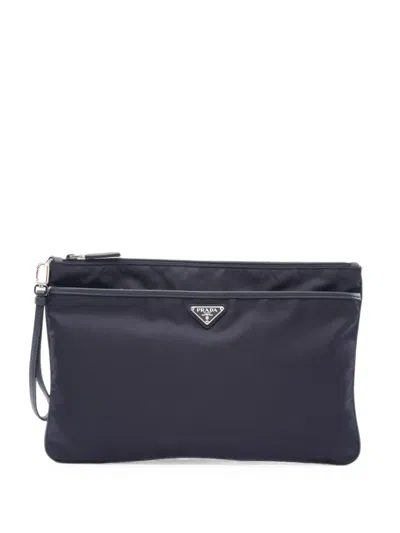 Pre-owned Prada 2010s Tessuto Saffiano Clutch Bag In Blue