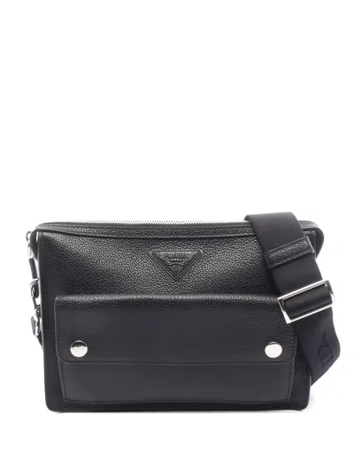 Pre-owned Prada 2010s Toro Leather Messenger Bag In Black