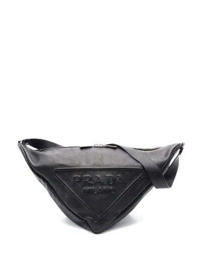 Pre-owned Prada 2010s Triangle Leather Shoulder Bag In Black