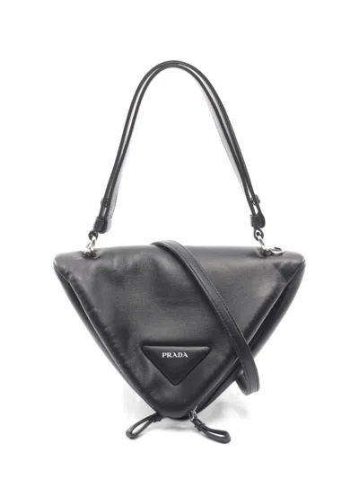 Pre-owned Prada 2010s Triangle Leather Shoulder Bag In Black