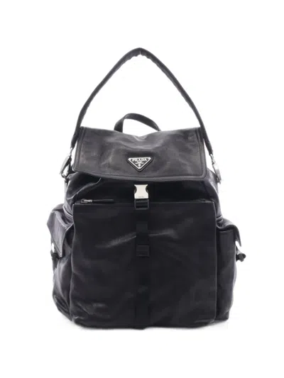 Pre-owned Prada 2010s Triangle Logo Backpack In Black