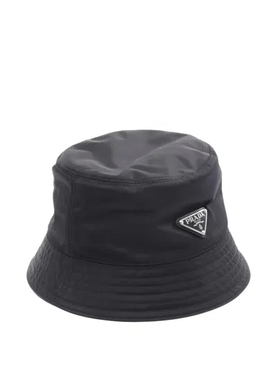 Pre-owned Prada 2010s Triangle-logo Bucket Hat In Black