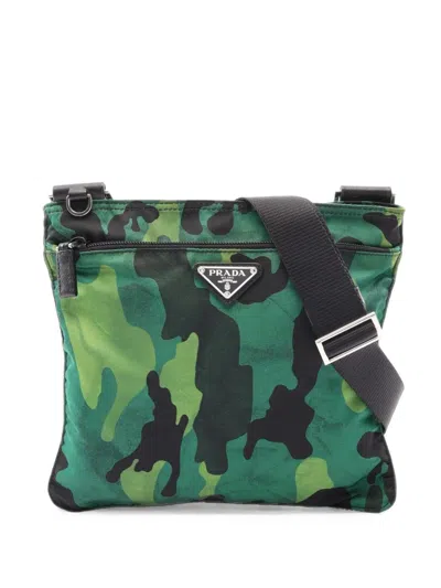 Pre-owned Prada 2010s Triangle Logo Camouflage Shoulder Bag In Green