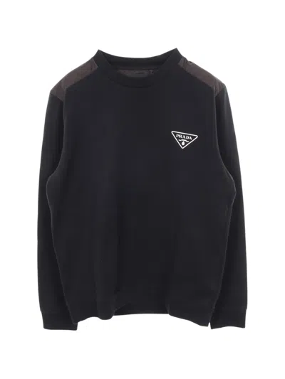 Pre-owned Prada 2010s Triangle Logo Color-block Sweater In Black