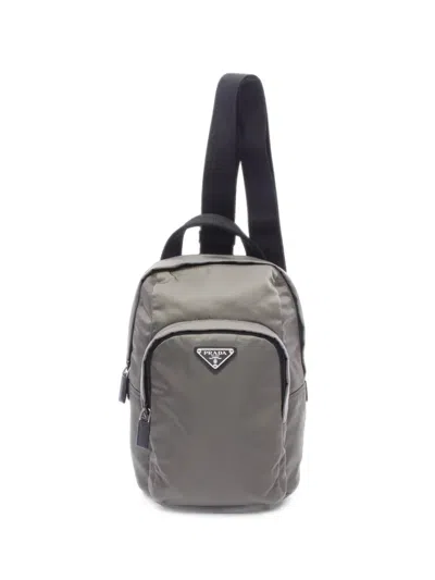 Pre-owned Prada 2010s Triangle Logo Cross Body Bag In Grey