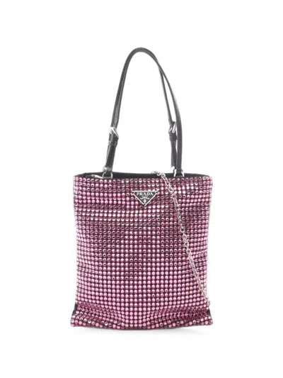 Pre-owned Prada 2010s Triangle Logo Crystal Handbag In Pink