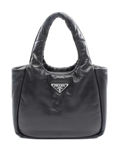 Pre-owned Prada 2010s Triangle-logo Leather Tote Bag In Black