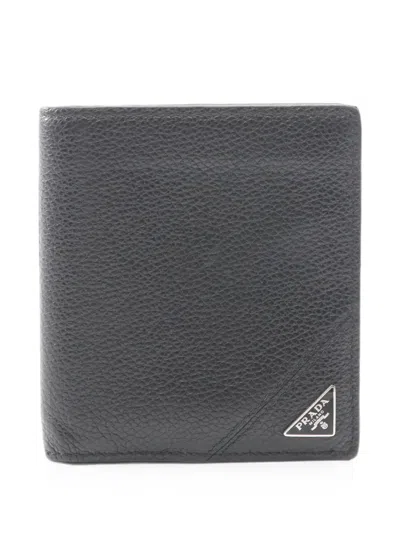 Pre-owned Prada 2010s Triangle Logo Leather Wallet In Black