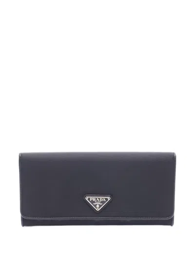 Pre-owned Prada 2010s Triangle Logo Long Wallet In Black