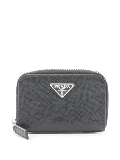 Pre-owned Prada 2010s Triangle Logo Saffiano Leather Coin Purse In Black