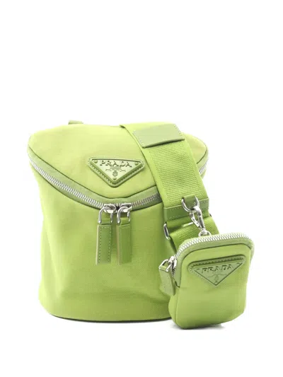 Pre-owned Prada 2010s Triangle Logo Shoulder Bag In Green