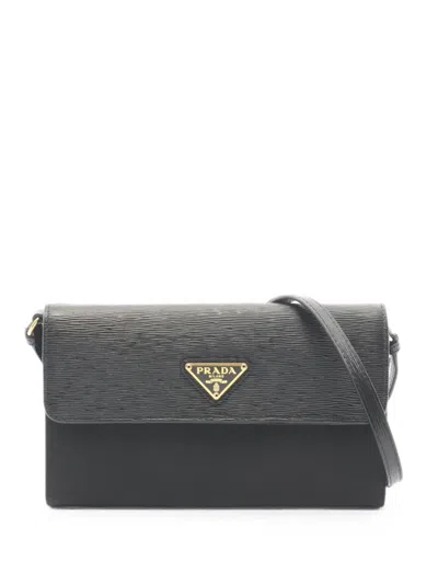 Pre-owned Prada 2010s Triangle Logo Shoulder Wallet In Black