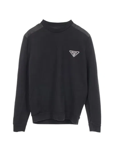 Pre-owned Prada 2010s Triangle Logo Sweater In Black