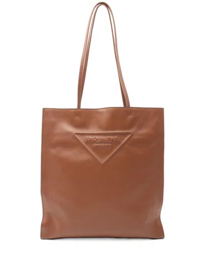 Pre-owned Prada 2010s Triangle-logo Tote Bag In 褐色