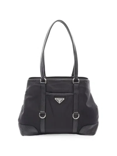 Pre-owned Prada 2010s Triangle Logo Tote Bag In Black