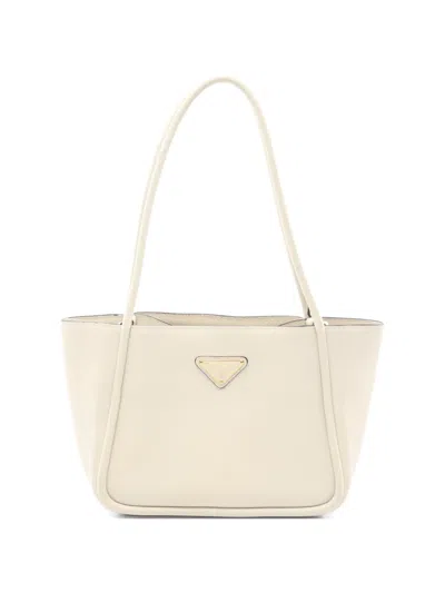 Pre-owned Prada 2010s Triangle Logo Tote Bag In Neutral