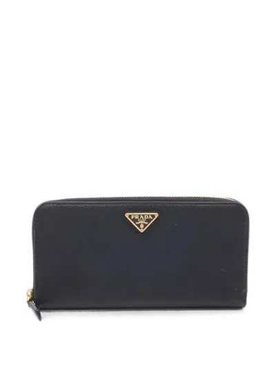 Pre-owned Prada 2010s Triangle Logo Zip-around Wallet In Black