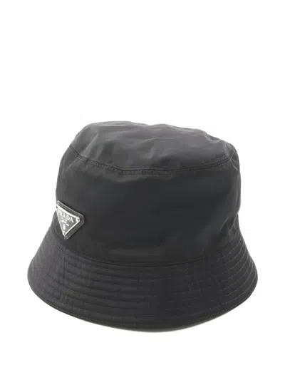 Pre-owned Prada 2010s Triangle-logo Bucket Hat In Black