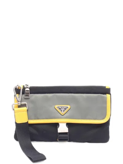 Pre-owned Prada 2010s Triangle-logo Clutch Bag In Black