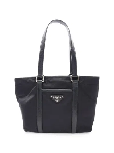Pre-owned Prada 2010s Triangle-plate Tote Bag In Black