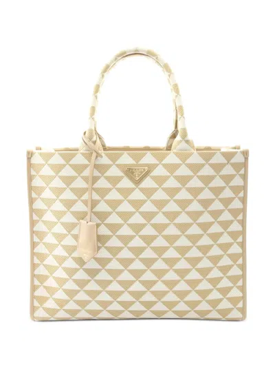 Pre-owned Prada 2010s Triangolo Jacquard Tote Bag In Neutral