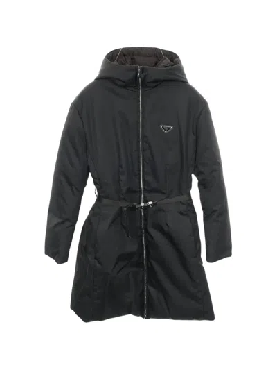 Pre-owned Prada 2010s Triangular-logo Hooded Coat In Black