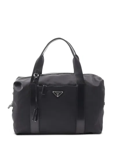 Pre-owned Prada 2010s Vela Leather-trimmed Tote Bag In Black