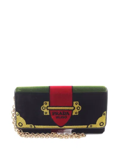 Pre-owned Prada 2010s Velluto Ricamo Bi-fold Wallet In Black