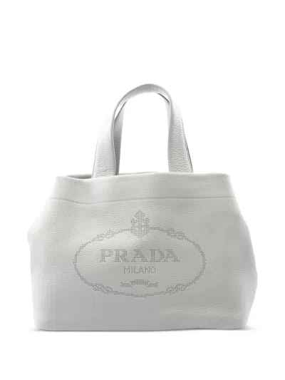 Pre-owned Prada 2010s Vitello Daino Logo-detail Leather Tote Bag In Gray