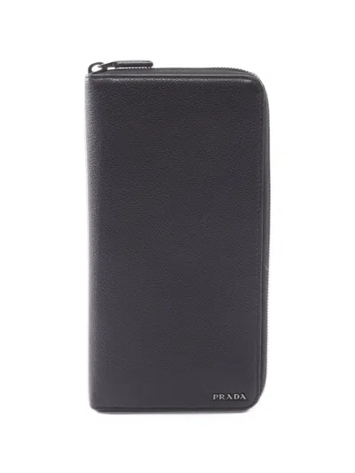 Pre-owned Prada 2010s Vitello Micro Grain Wallet In Black
