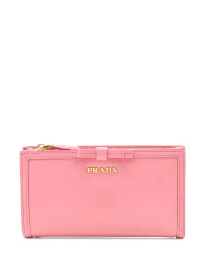 Pre-owned Prada 2010s Vitello Move Bow Leather Tri-fold Wallet In Pink