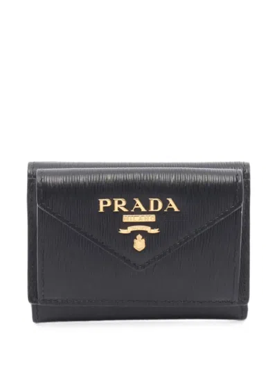 Pre-owned Prada 2010s Vitello Move Trifold Wallet In Black