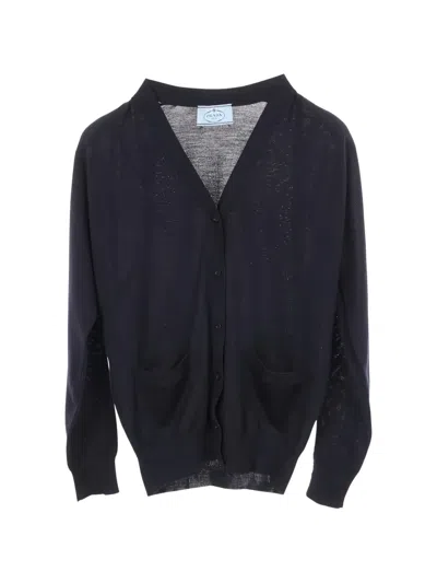 Pre-owned Prada 2010s V-neck Cardigan In Blue