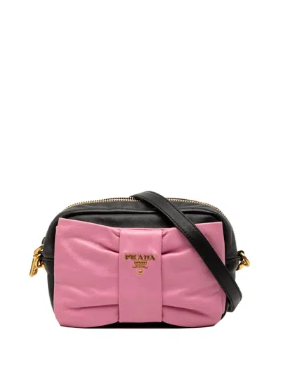 Pre-owned Prada 2011 Nappa Fiocco Bow Crossbody Bag In Black