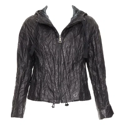 Pre-owned Prada 2011 Vintage Black 100% Lambskin Crinkled Hooded Jacket It36 Xxs