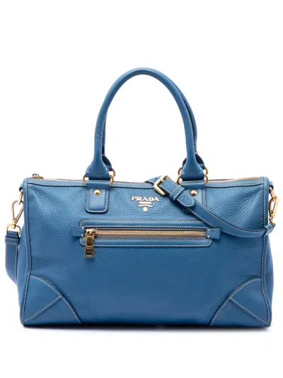 Pre-owned Prada 2011-2014 Vitello Daino Zip Top Satchel In Blue