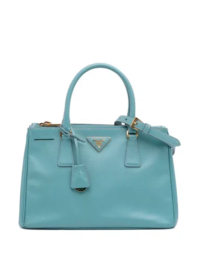 Pre-owned Prada 2012-2025 Medium Saffiano Lux Galleria Double Zip Satchel In Blue