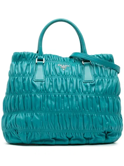 Pre-owned Prada 2012-2025 Nappa Gaufre Satchel In Blue