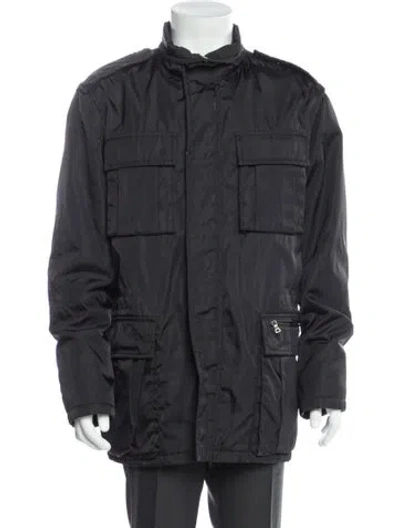 Pre-owned Prada 2012 Enameled Metal Triangle Utility Jacket In Black